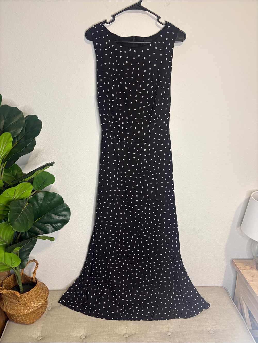 Sleeveless Black Polka Dot Maxi Dress 16 with waist tie